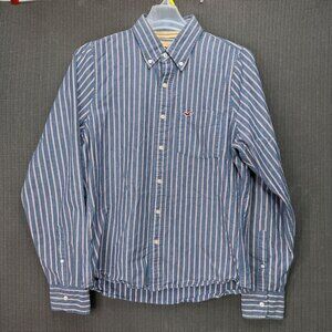 Hollister Mens Size XL Blue & White Striped Button-Up Shirt Long Sleeve